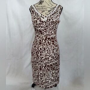 Talbots: Fun geometric shaped White & Brown sleeveless summer dress
